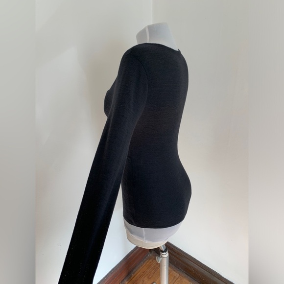 Abercrombie & Fitch Long-Sleeved Soft A & F Cozy Twist Bodysuit Blue Black Knit - Picture 7 of 17